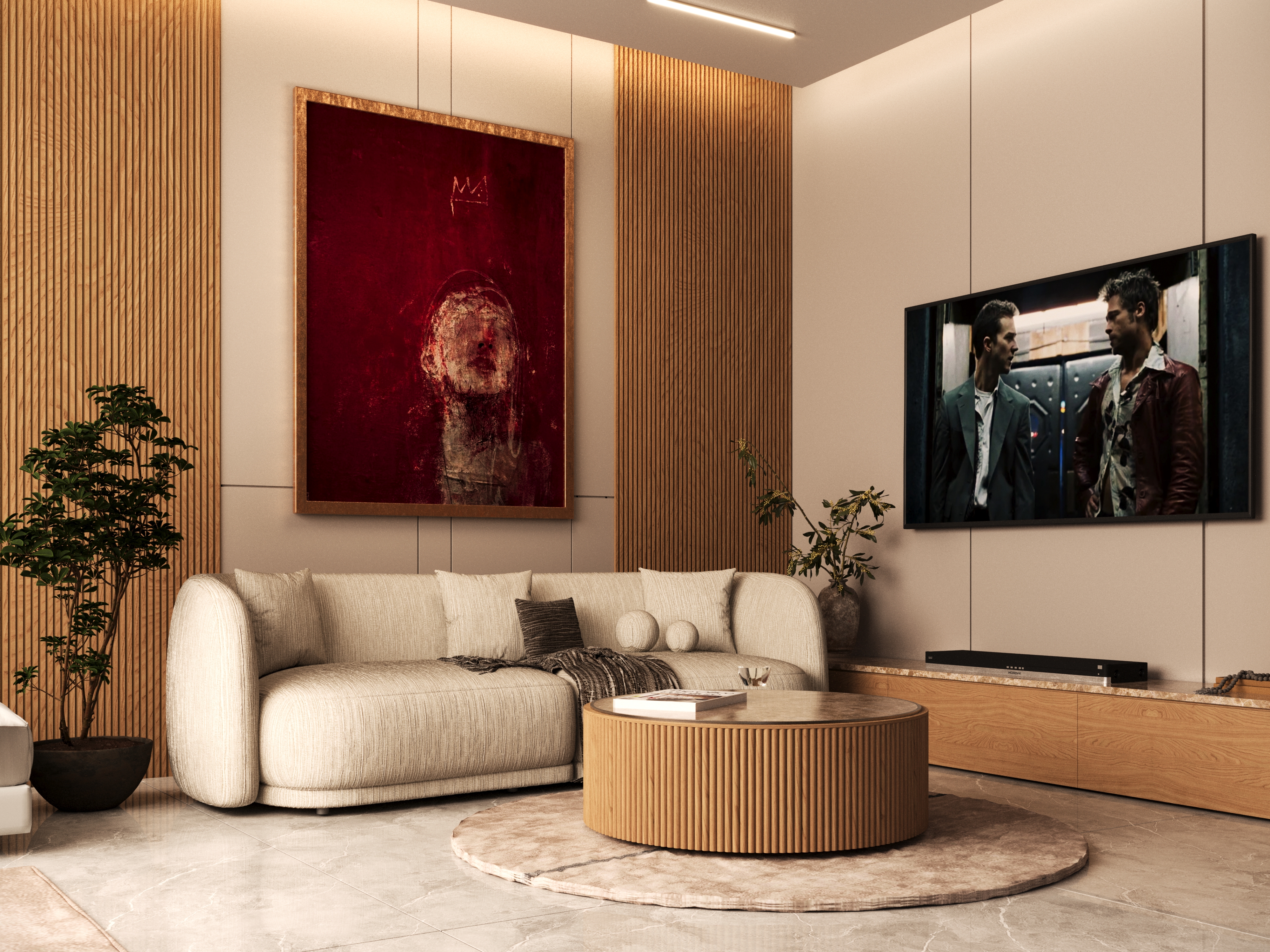 Crimson Luxe | Modern Living Room Interior-9