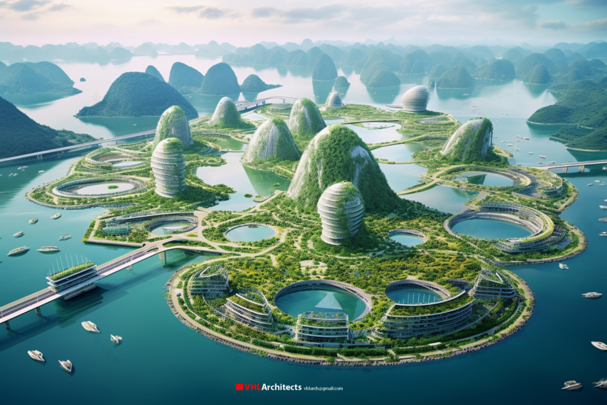 Smart City futuristic 2100 off the of Ha Long Bay-2