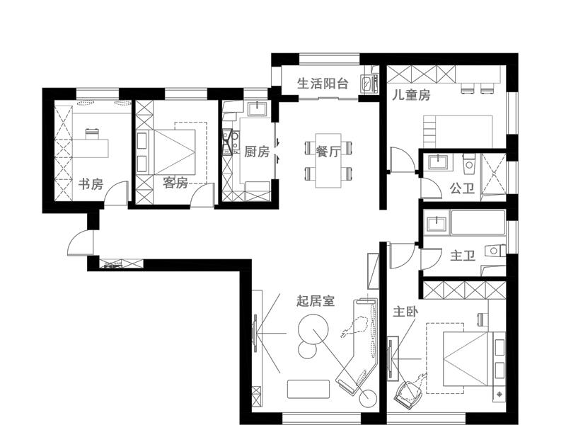 玄关收纳柜、木质背景墙、色彩分区,儿童房活泼清新-16