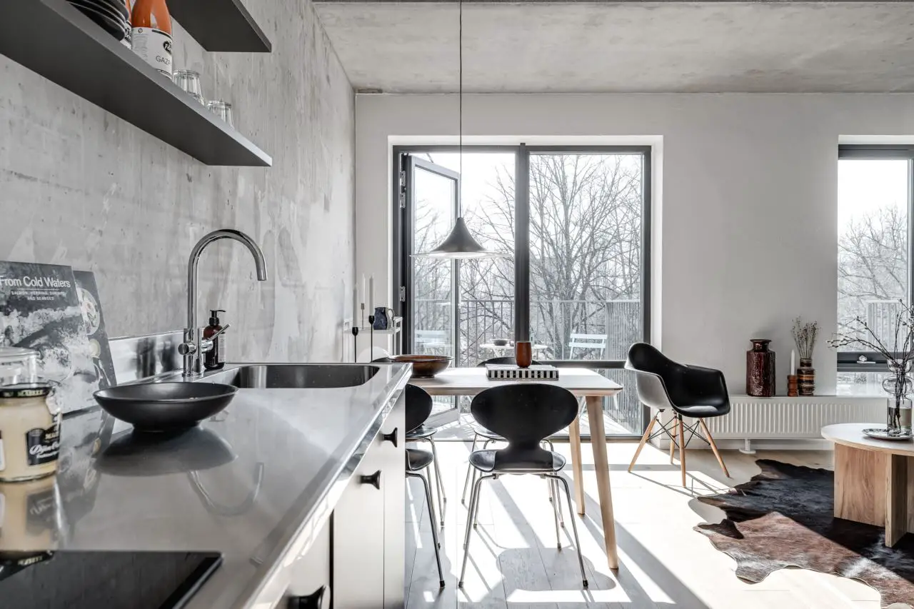 瑞典 40m2 灰混凝土时尚公寓 | 工业风与温馨家居的完美结合-7