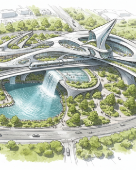 مركز بحوث ومحطة مترو ومعرض حضري