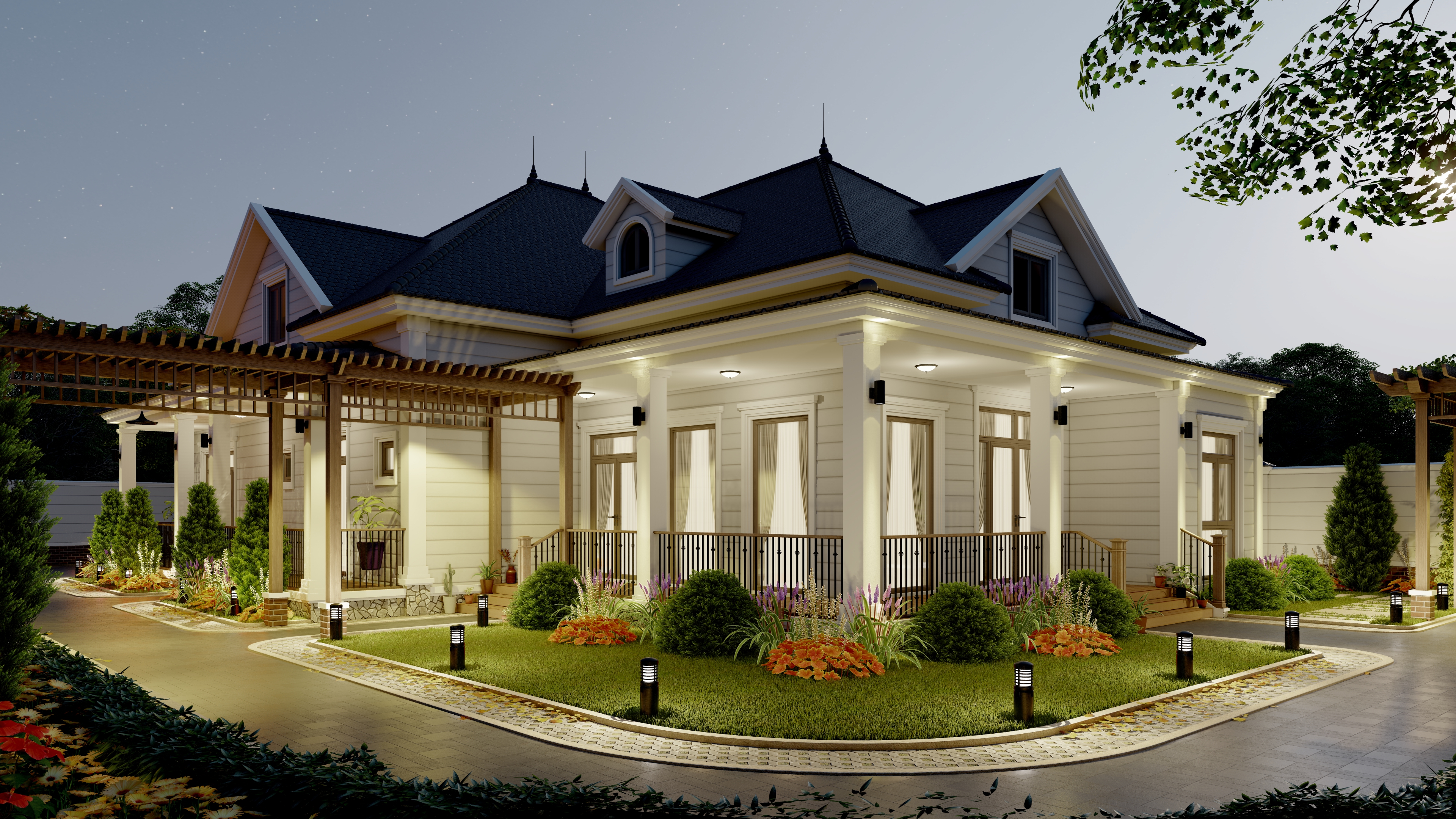 NHÀ VƯỜN NGHỈ DƯỞNG 14X21 - PHONG CÁCH VILLA KIỂU MĨ-20