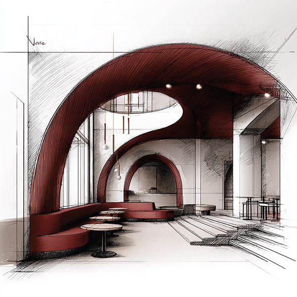 用红色弯曲（绘制、勾勒等，需结合具体语境确定curved准确含义）

注：由于不清楚curved在具体语境中的准确动作，这里给出一个宽泛解释若有更详细语境，可提供以得到更精确翻译  -5