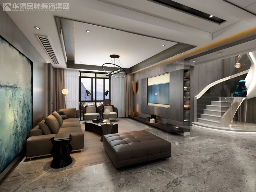 300m²现代轻奢复式,优雅石材与奔放木质交织质感生活-40