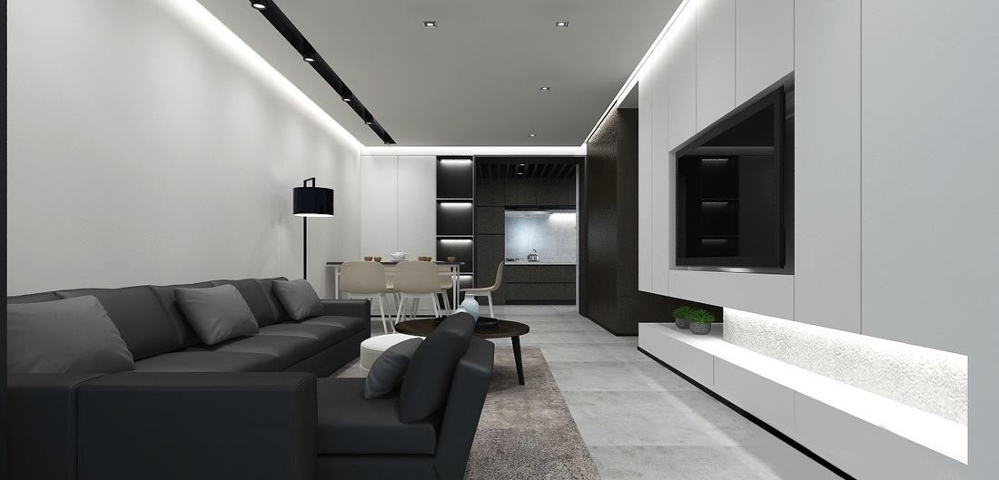 悬空电视柜打造轻盈美感,开放式厨房提升空间互动-0