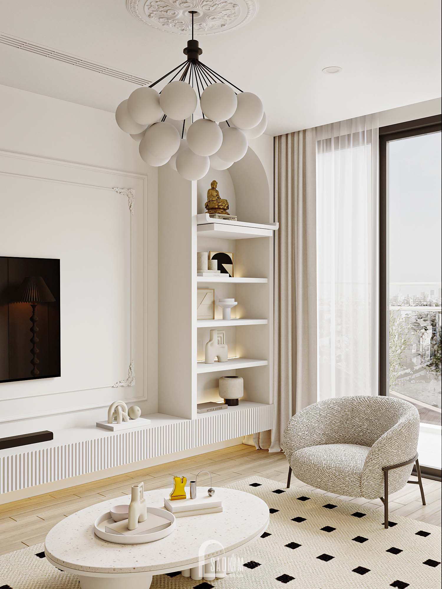 Korea Chic x Parisian style apartment Green Diamond-9