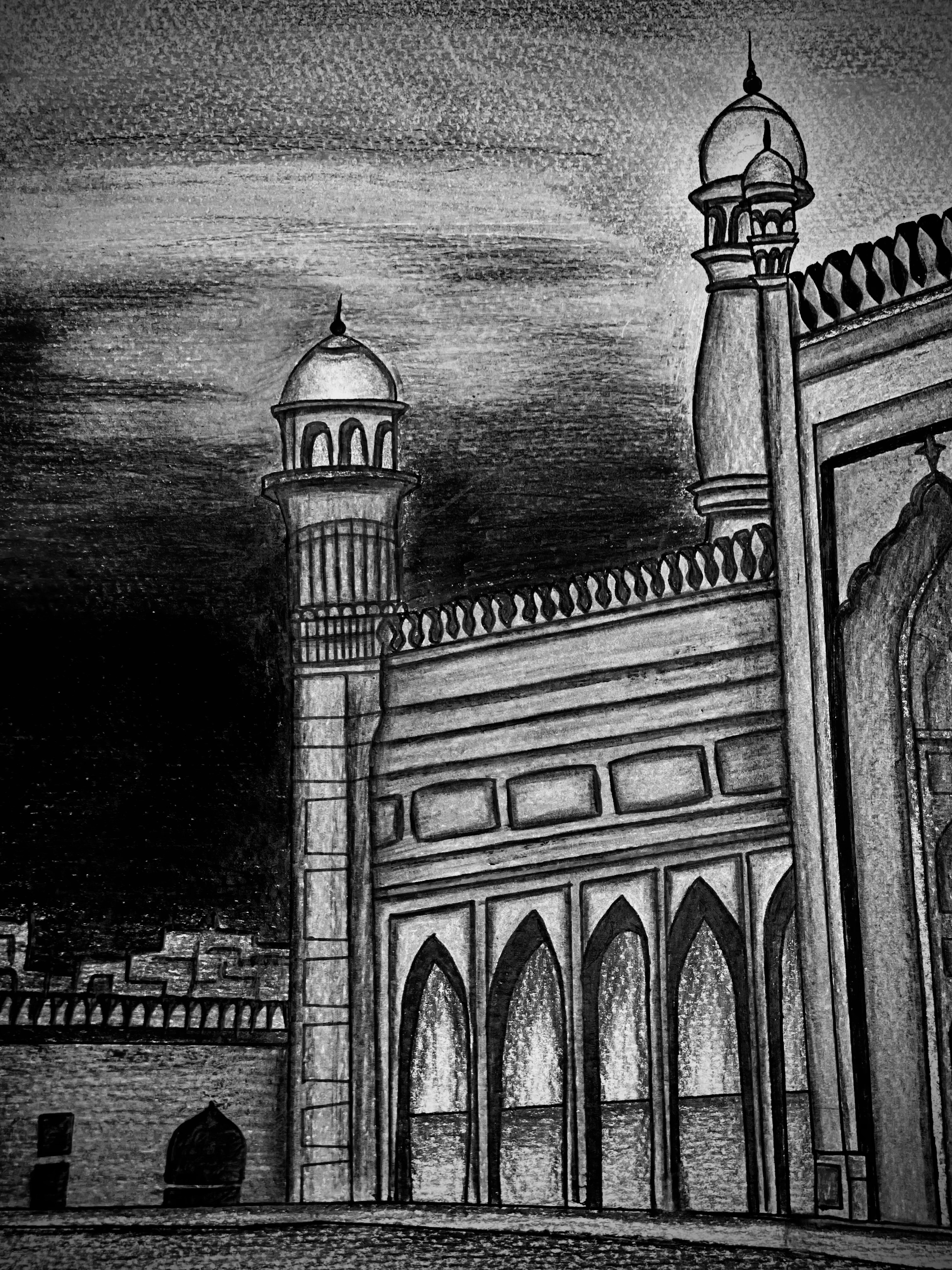 Badshadi Mosque Pencil Colour Art-5
