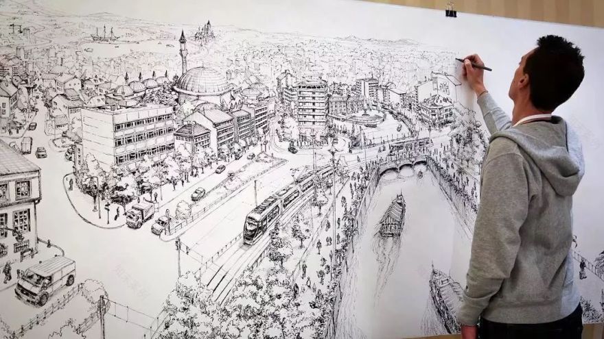 法国艺术家托马斯·达提格斯手绘中国全景建筑,细节震撼!-106