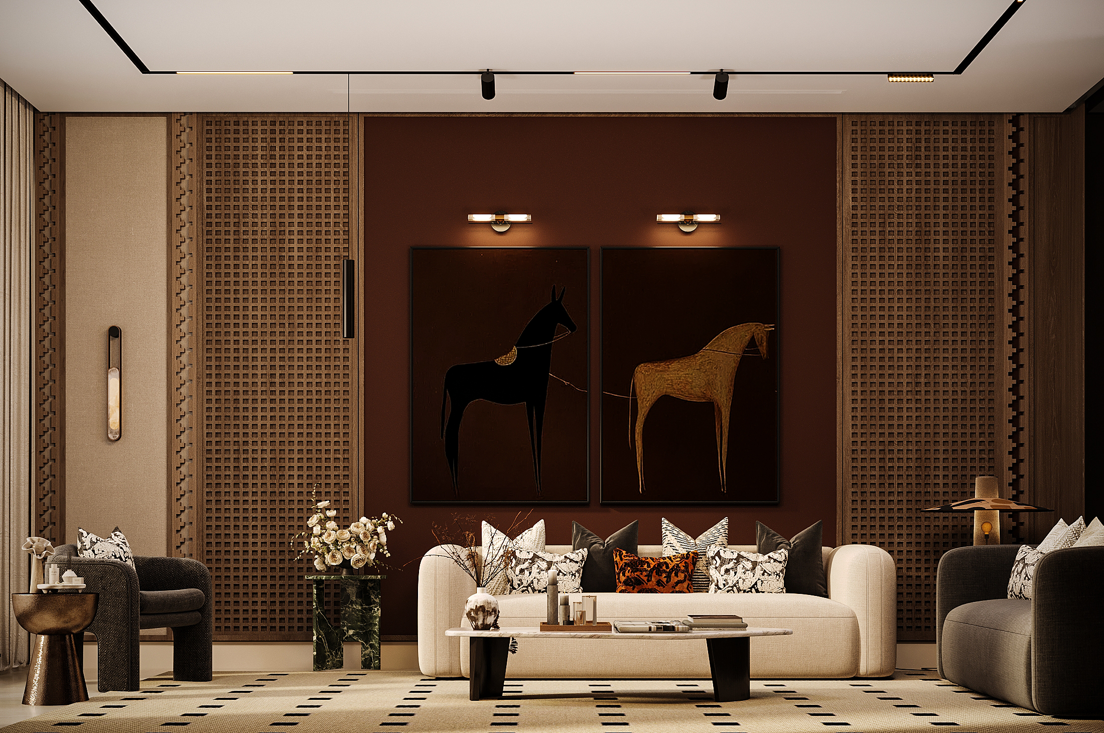 Equestrian Warmth | Contemporary Luxury Living Room-0
