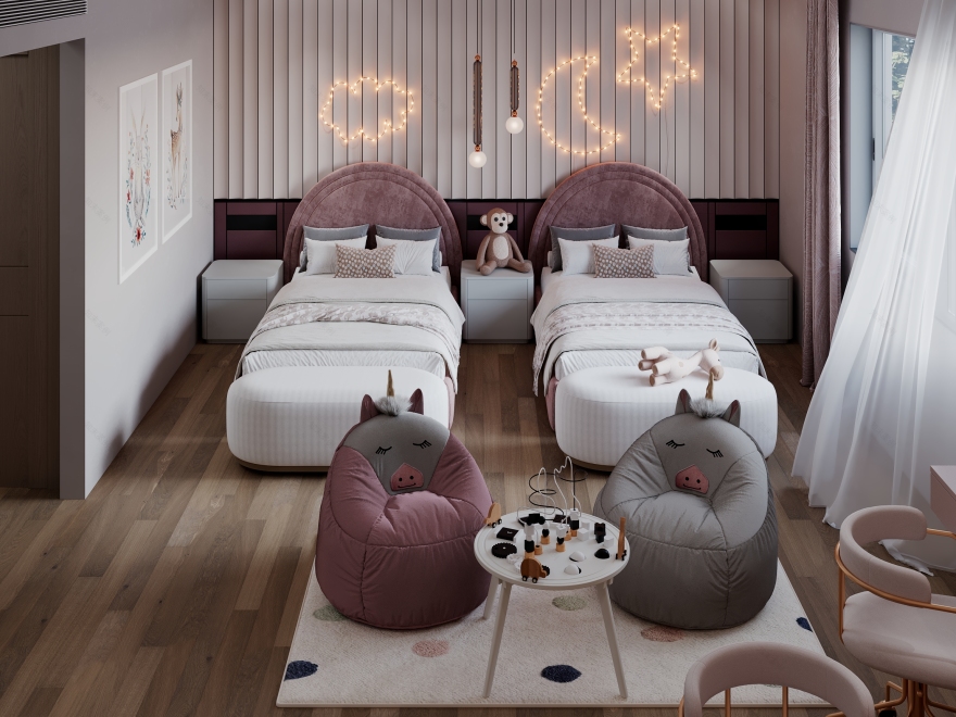 别墅双床儿童卧室-10