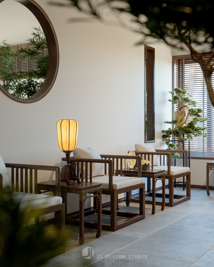 新中式茶室效果图渲染-5