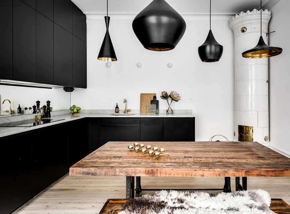 瑞典公寓的巴黎风尚与黑色厨房-13