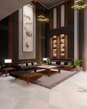 Open Floor Plan With Double Heighted Drawing Room