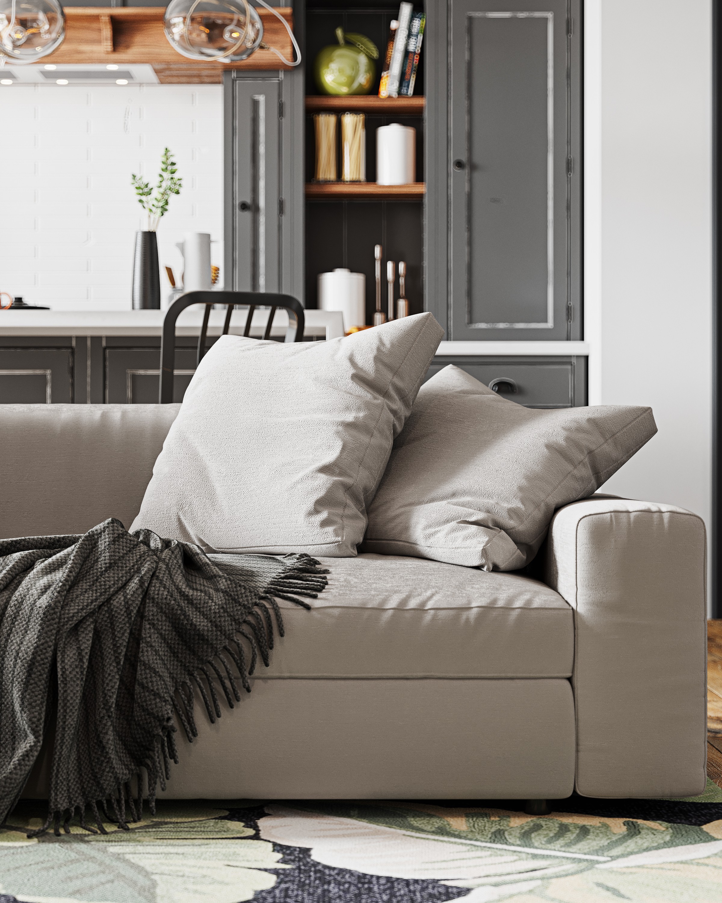 现代居家客餐场景渲染作品-1