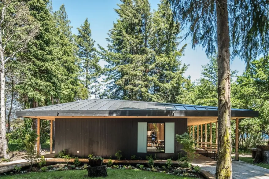 智利湖畔森林中的舒适用餐空间-21