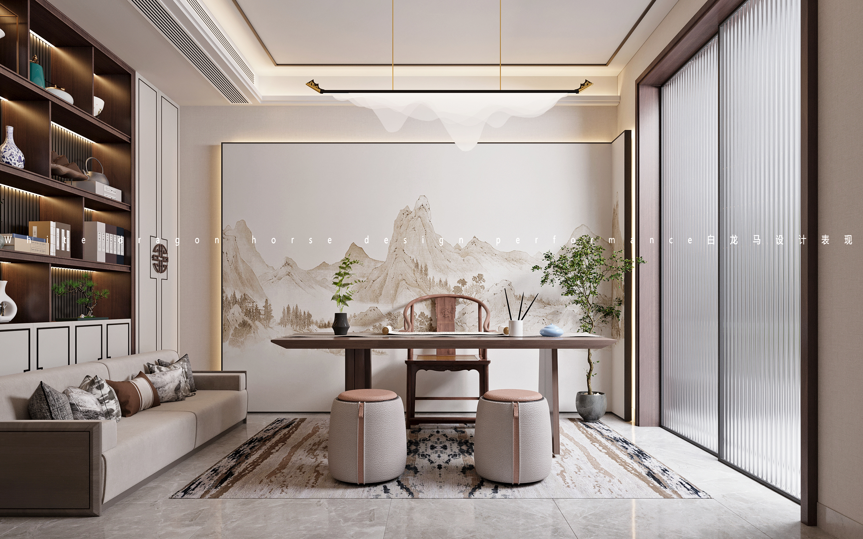 新中式别墅——白龙马效果图-11