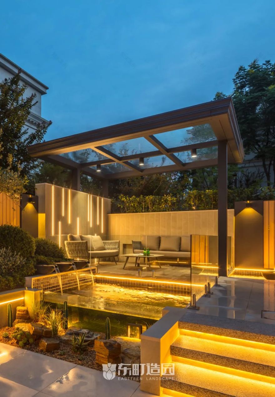 80㎡现代简约庭院,水景与夜景的完美融合-42