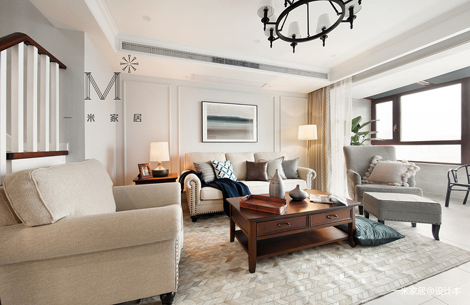 【一米家居】海汐 200㎡现代美式复式装修案例-11