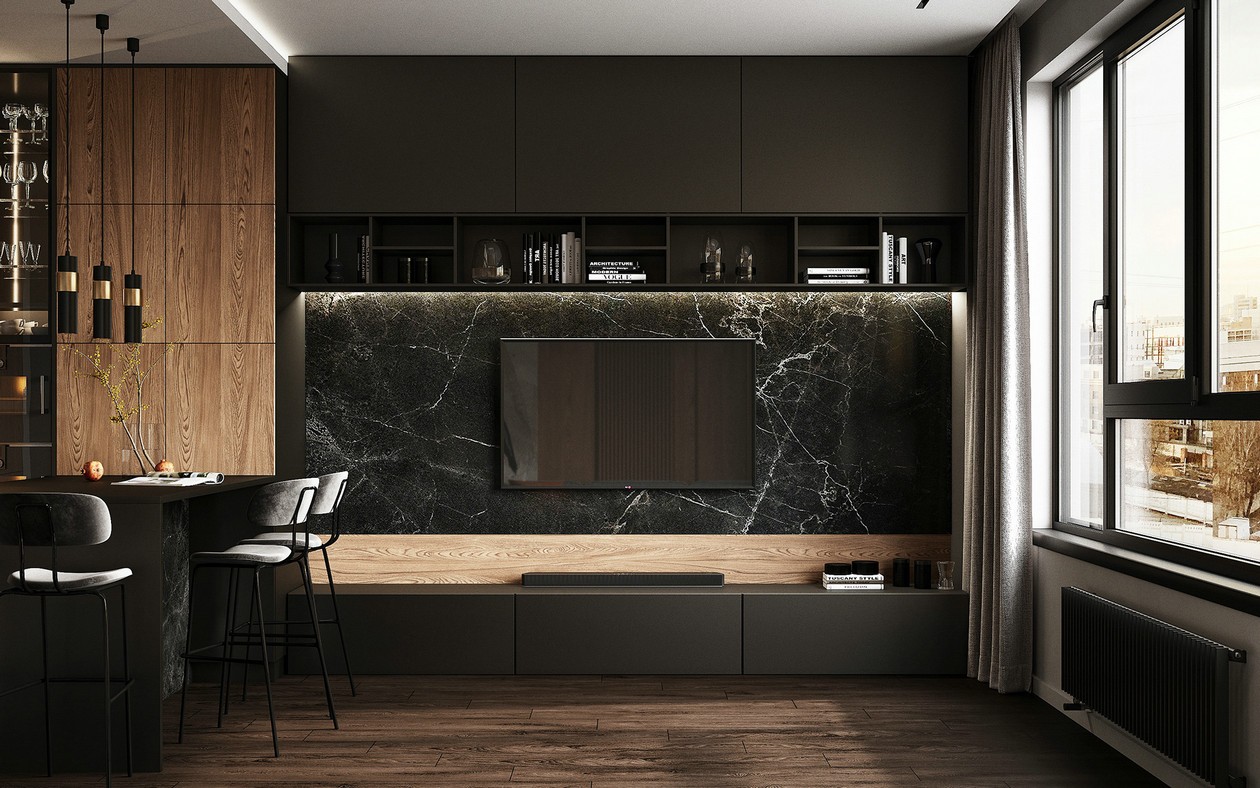 莫斯科87㎡ 暗色系空间设计-5