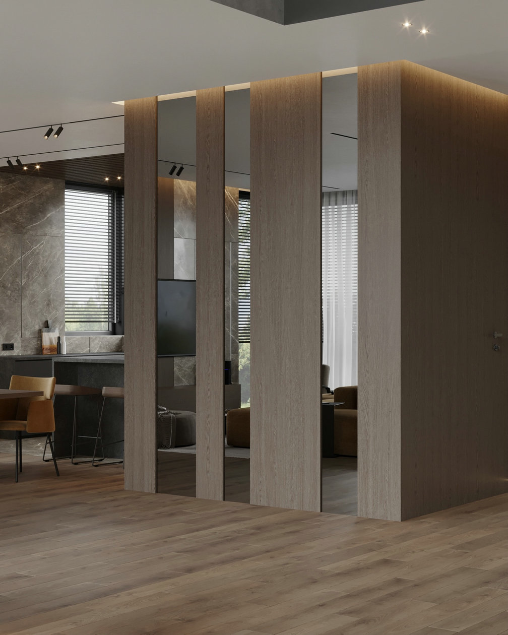 胡桃木与黄色打造的优雅空间-8