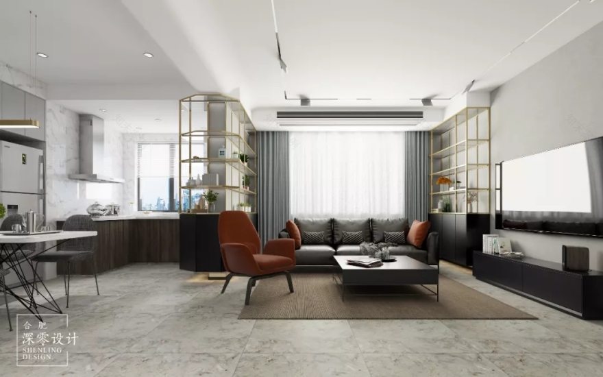 合肥 90㎡现代简约家,半开放式厨房、玻璃隔断打造通透空间-25