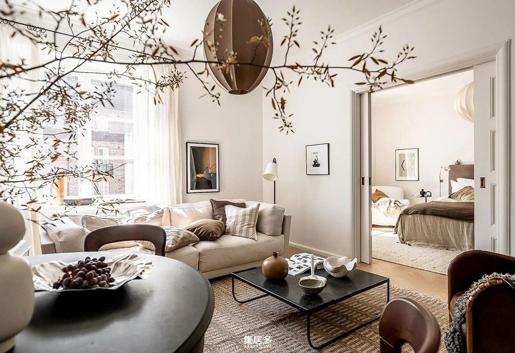 复古温暖明亮的斯堪的纳维亚公寓-0
