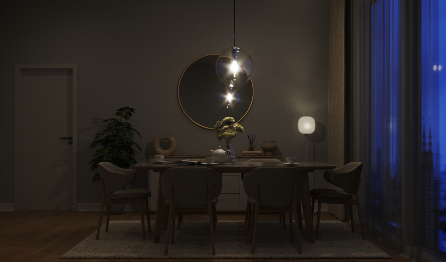 Soft Minimal Living & Dining Area | 3D Visualization-5