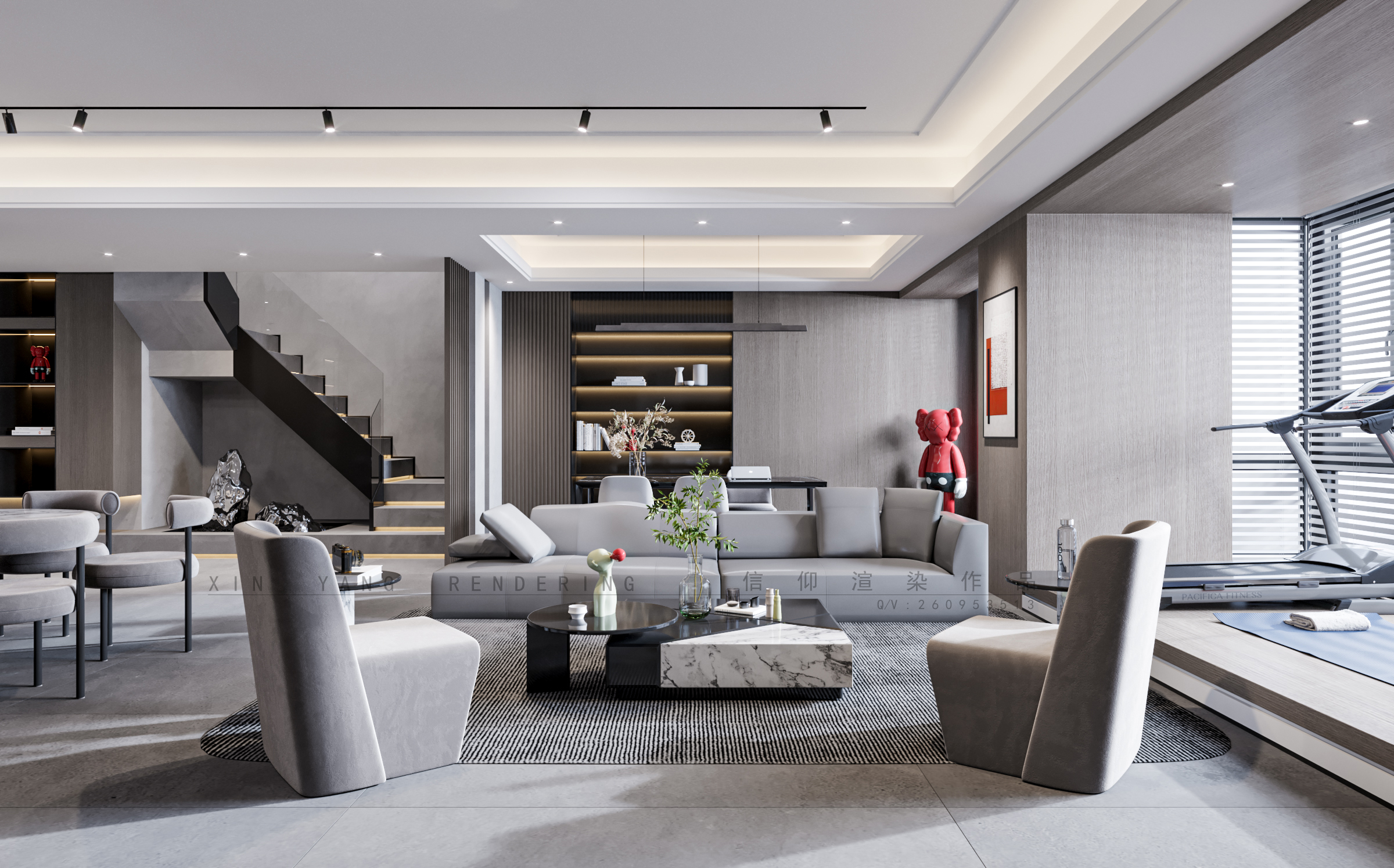 现代灰调小别墅丨周婷空间设计-9