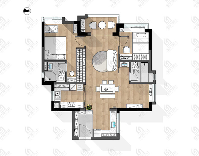 45万元三居95平米装修案例·效果图-16