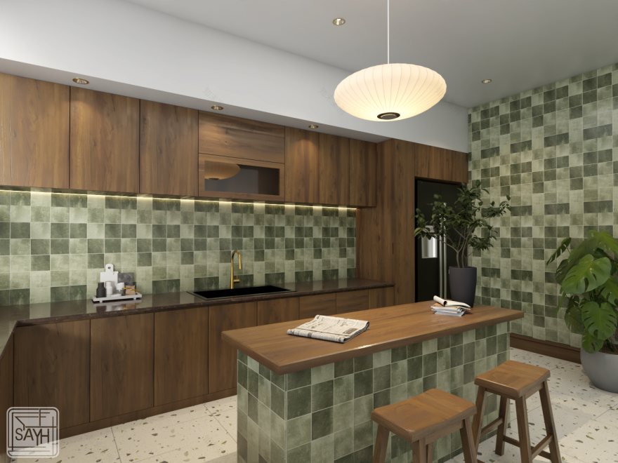 Green Tile Kitchen – A Warm Modern Retreat-20