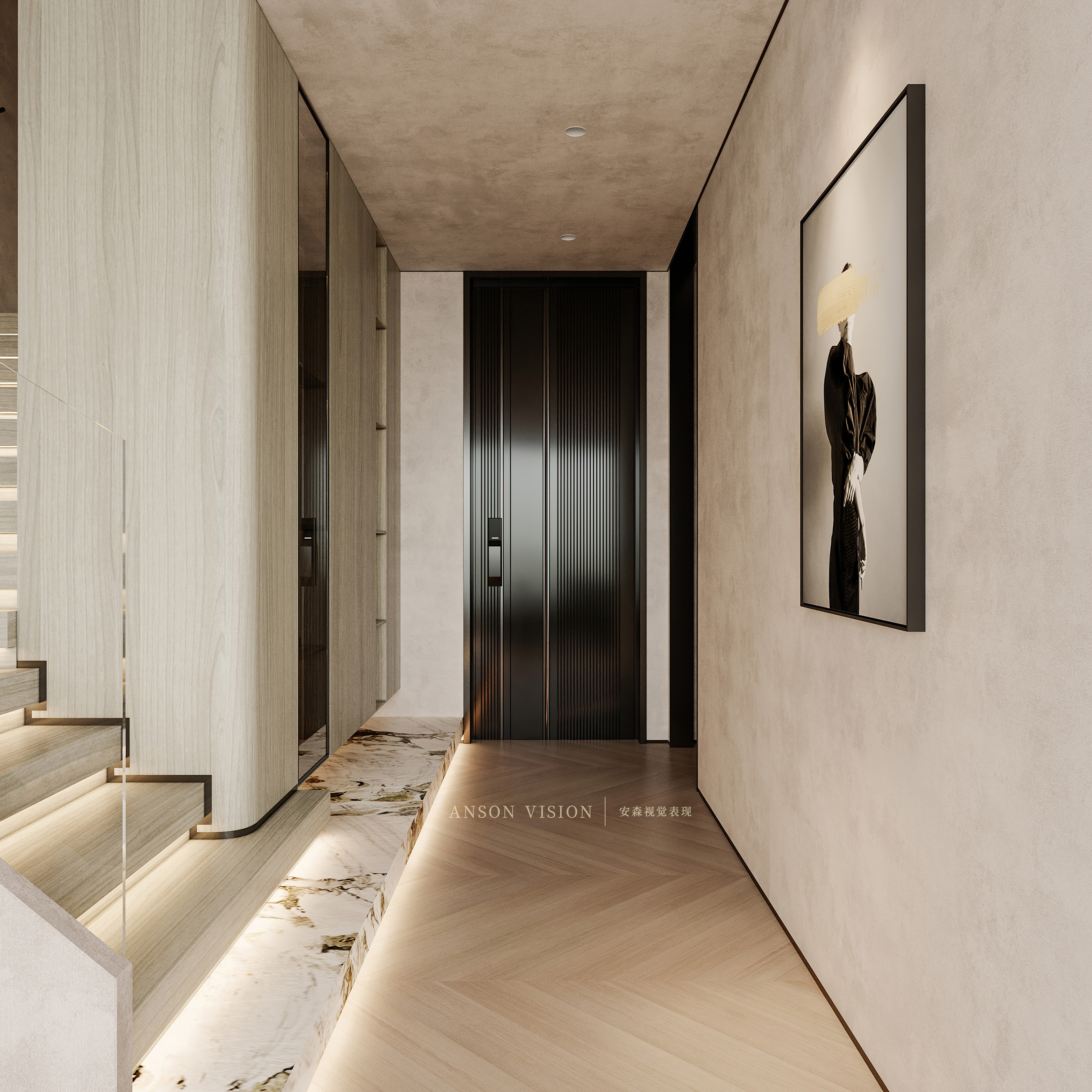 黑暗风现代客餐厅卧室设计案例丨Ansonvision·蒙头睡-6