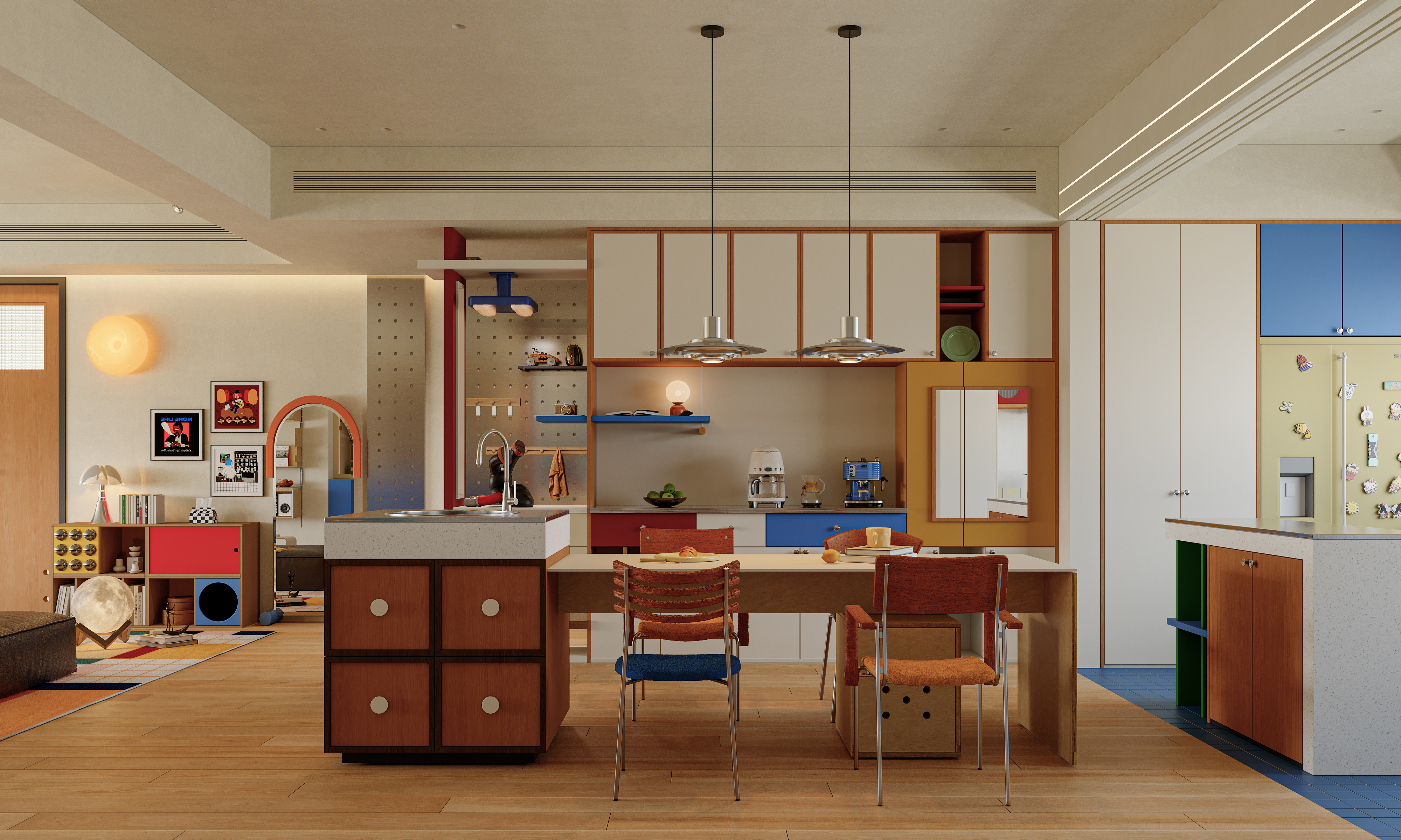 多巴胺色系客餐厅效果图表现-1