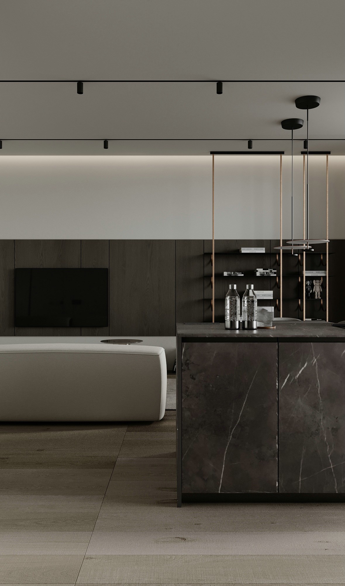 高级灰+胡桃木居住空间设计-2