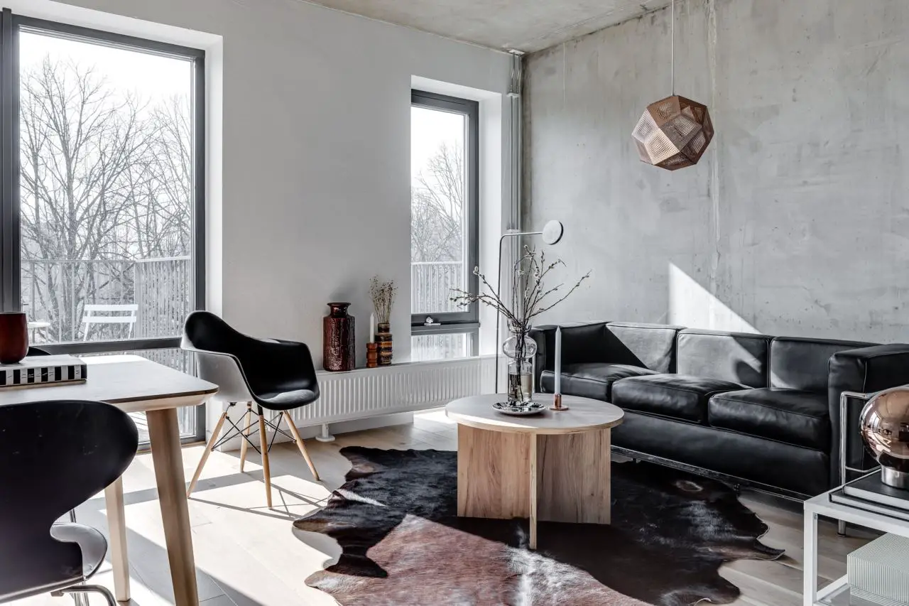 瑞典 40m2 灰混凝土时尚公寓 | 工业风与温馨家居的完美结合-4