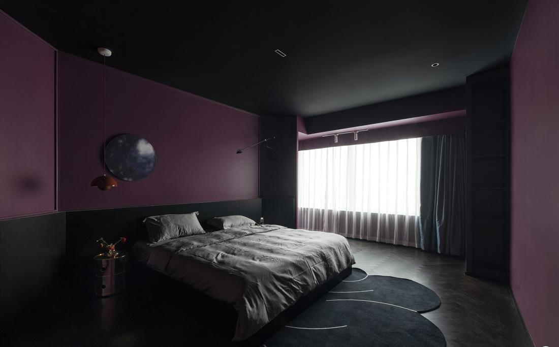 清羽设计丨平层丨粉色楼梯紫色墙壁酷炫星球-32