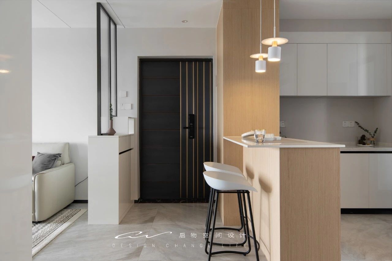 南山 110㎡简约之家,隐藏管线、吧台设计、一墙多用电视墙-10