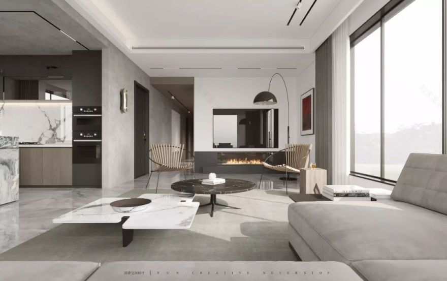 融创越州府顶楼大平层设计 | 温馨灰色系,全开放式厨房-43