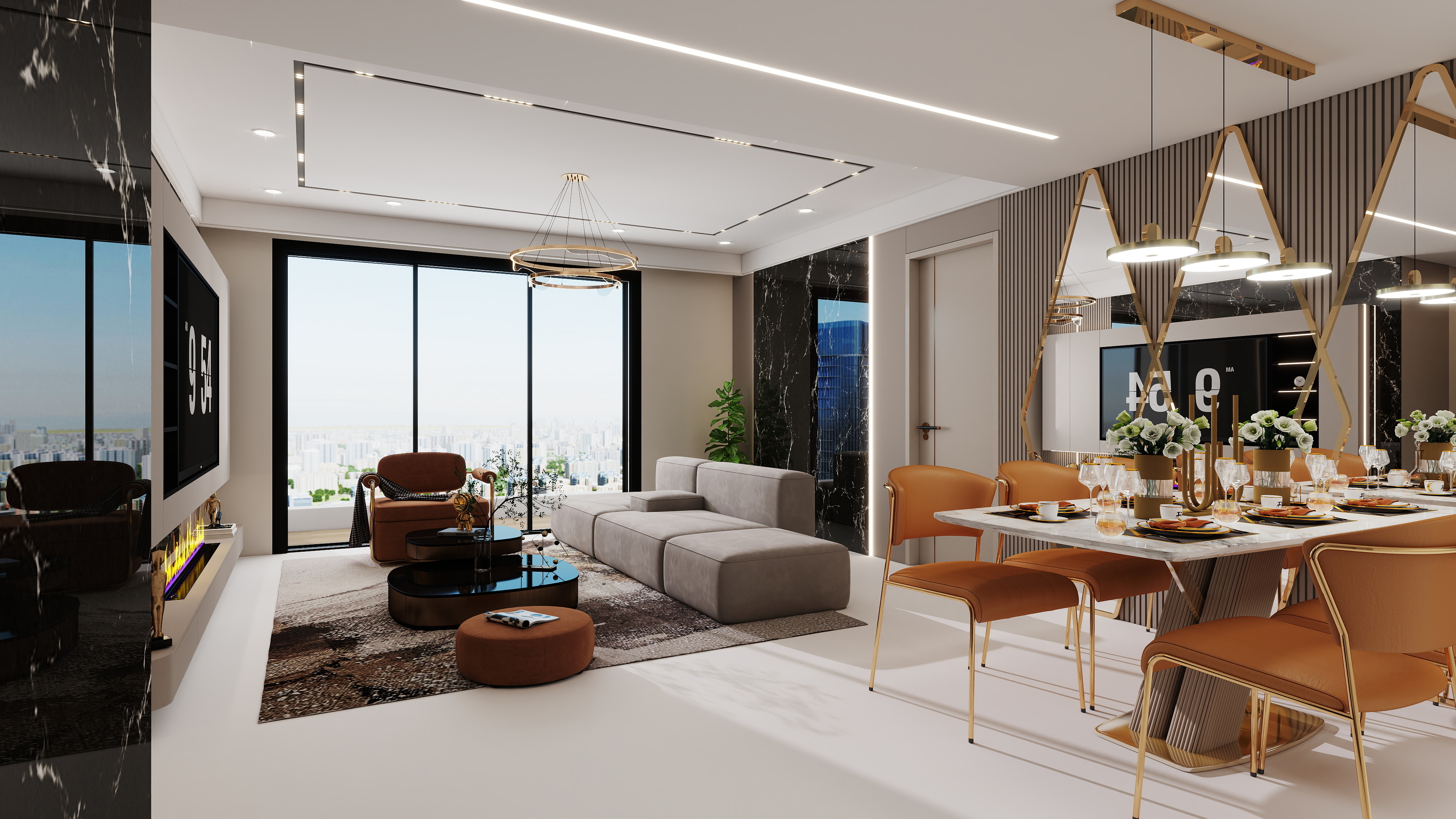 Small Kitchen , Living room , dining table, TV unit-3