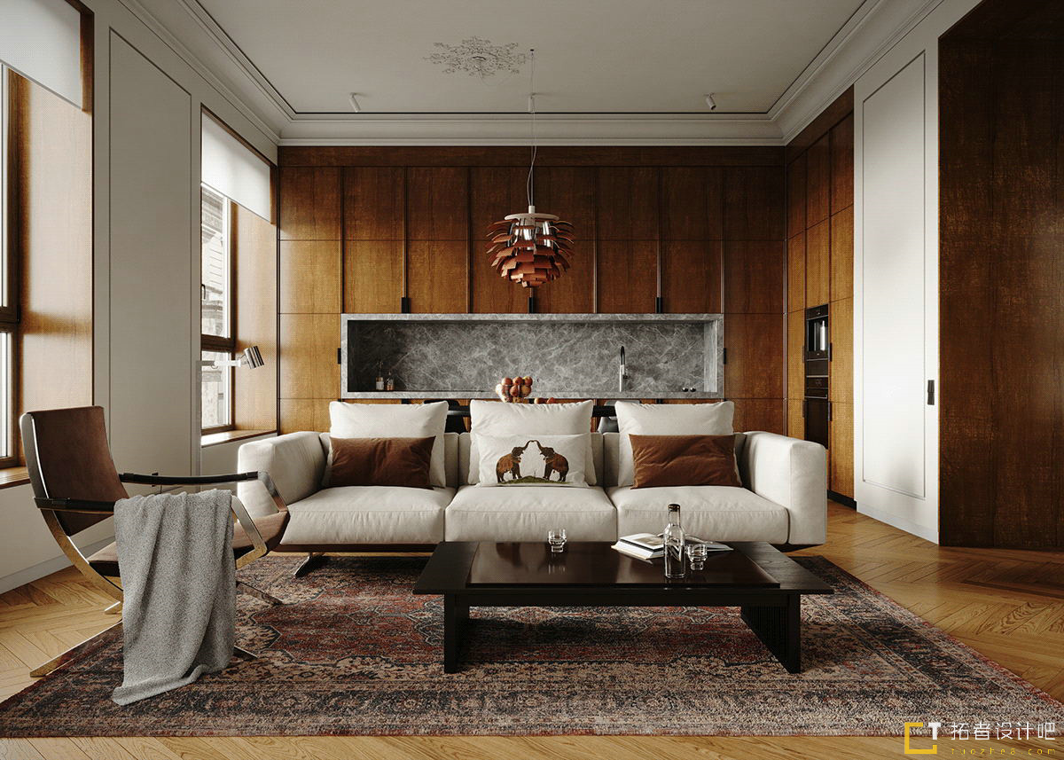 胡桃木+灰橙  意式质感空间设计！-3