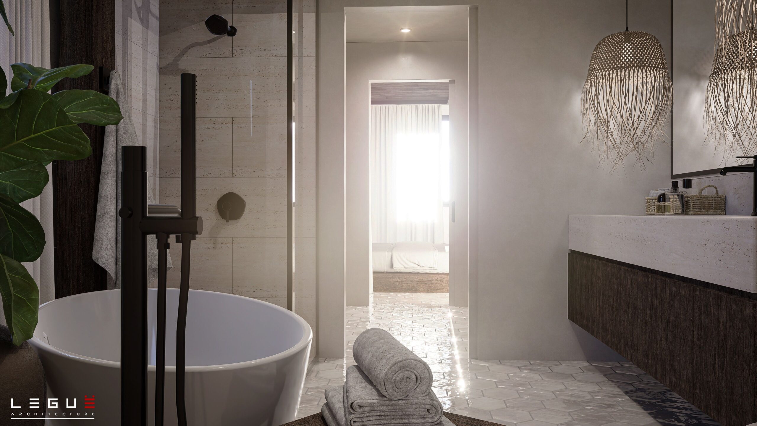 房屋平面图 Ë·242

注：这里Ë·242可能是特定编号之类的内容，由于不清楚其确切含义，保留原样如果有更多背景信息，可进一步完善翻译 丨Leguë Architecture-44