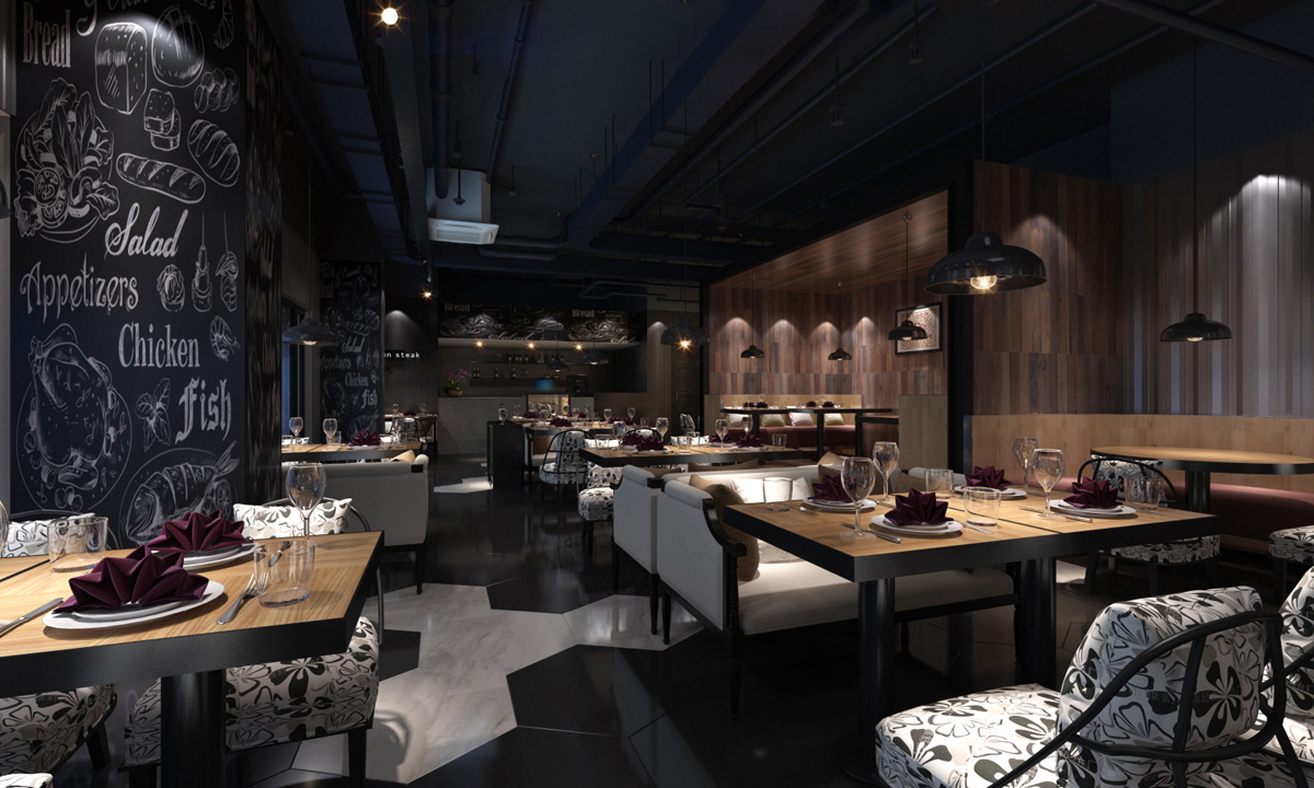 餐厅设计效果图中餐厅餐厅包间包房小吃店面馆工业主题餐厅-3-17
