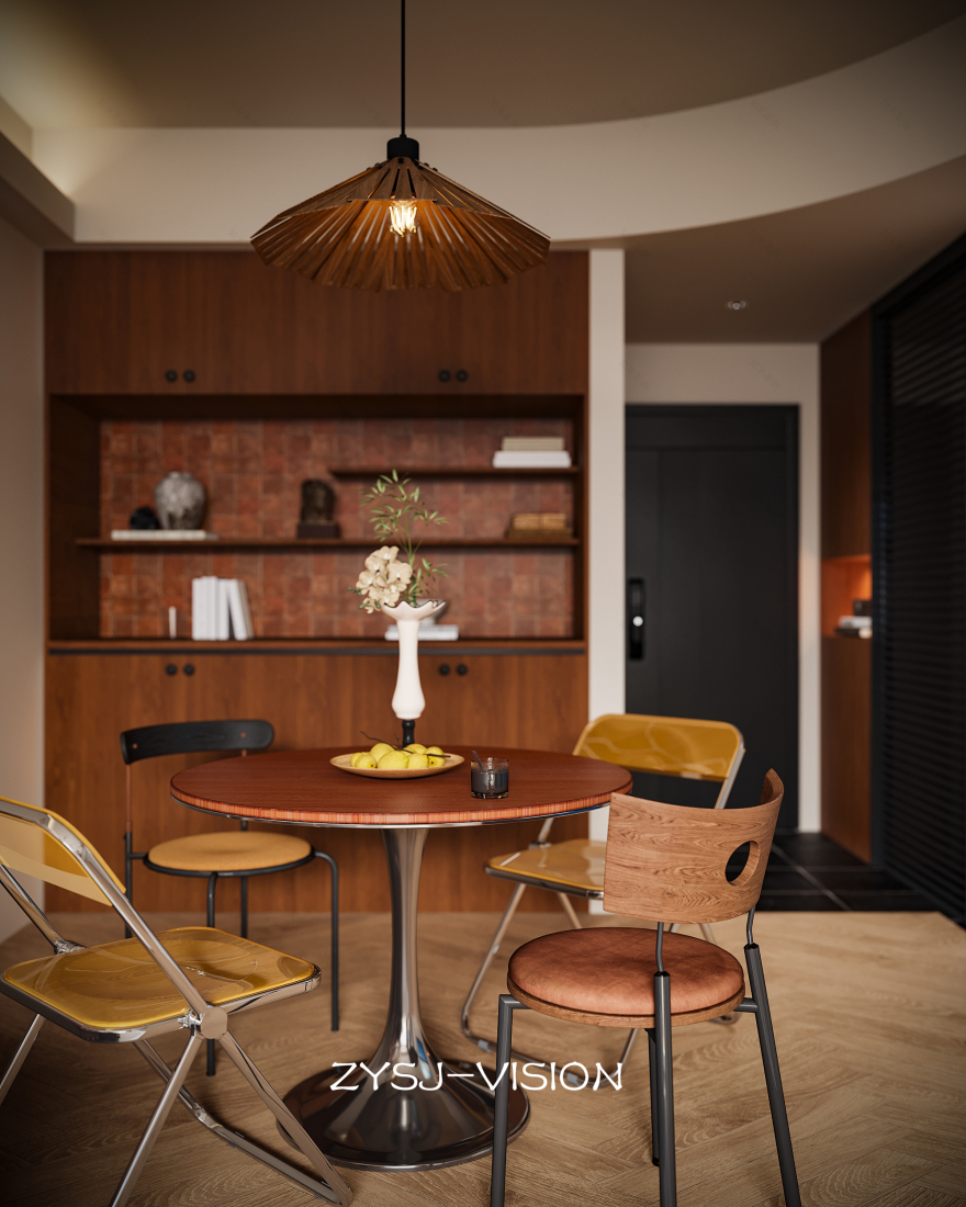 复古与未来的对话 · 一个带猫屋与佛龛的中古风客厅-10