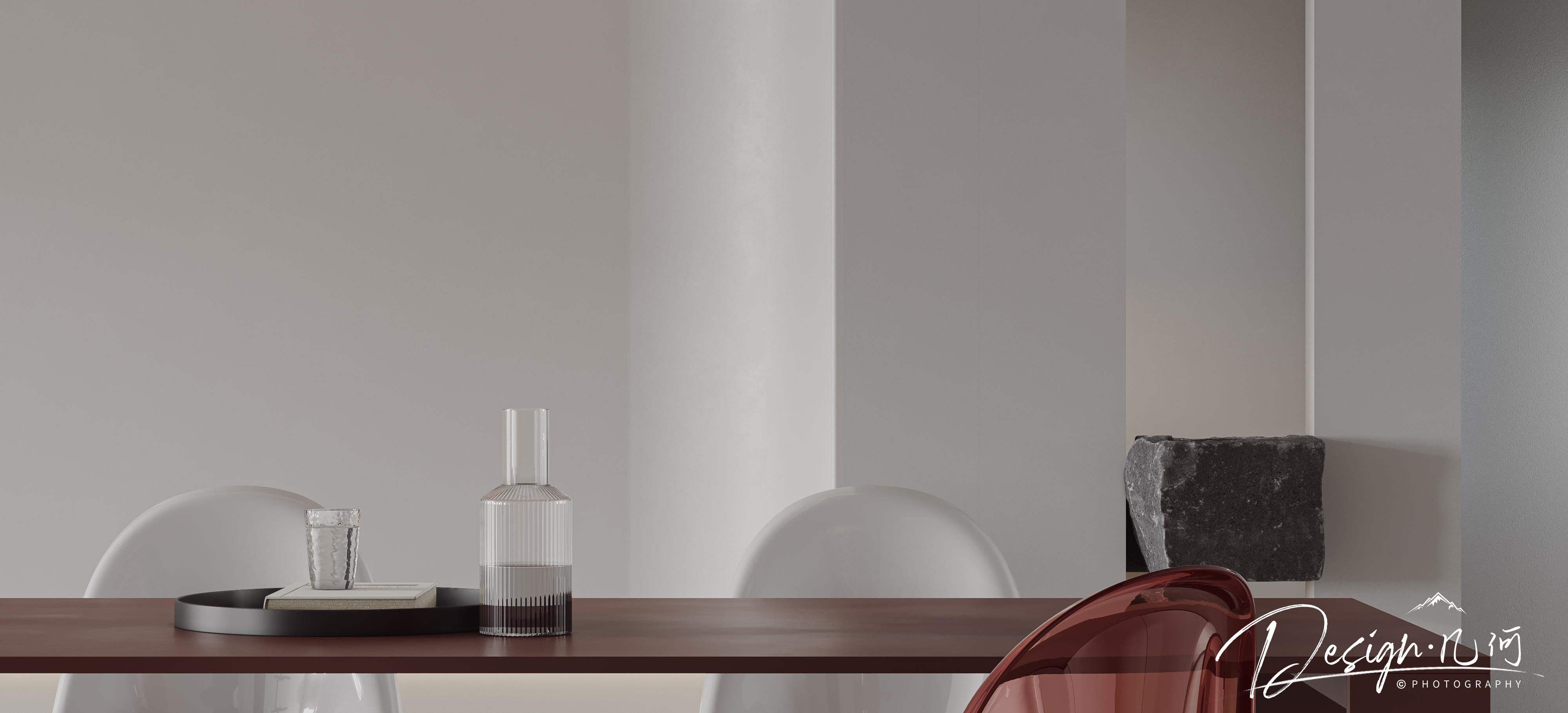 几何空间视觉表现 | 华润瑞府现代极简纯色客餐厅-15