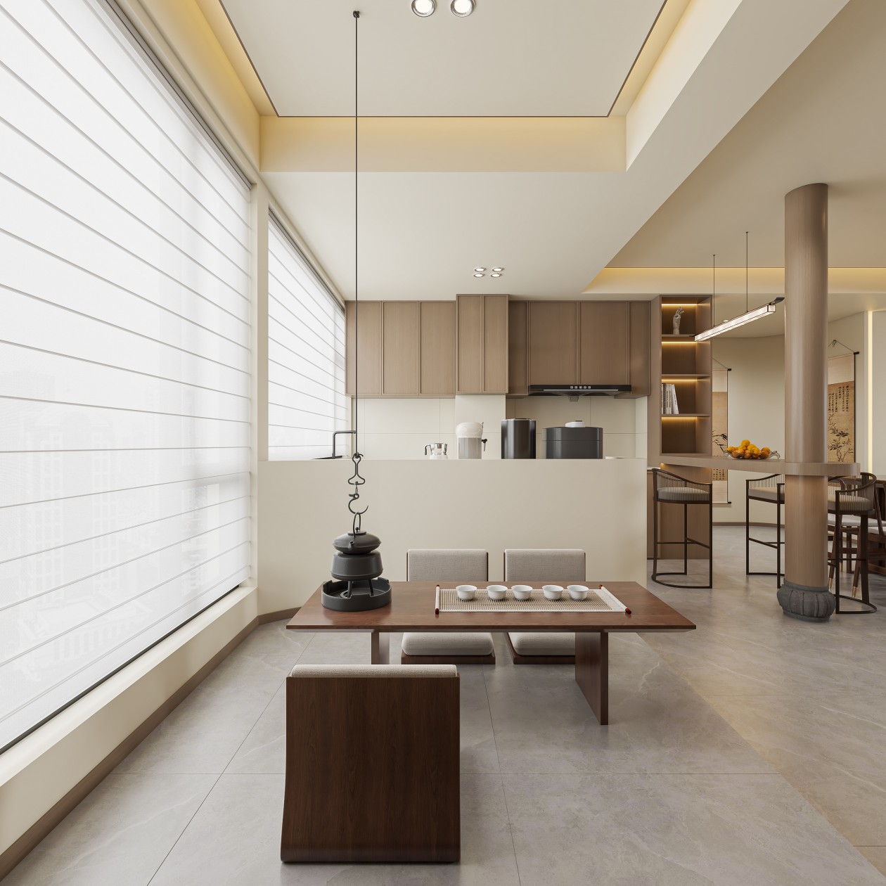 宋式美学客餐厅开放式厨房-3