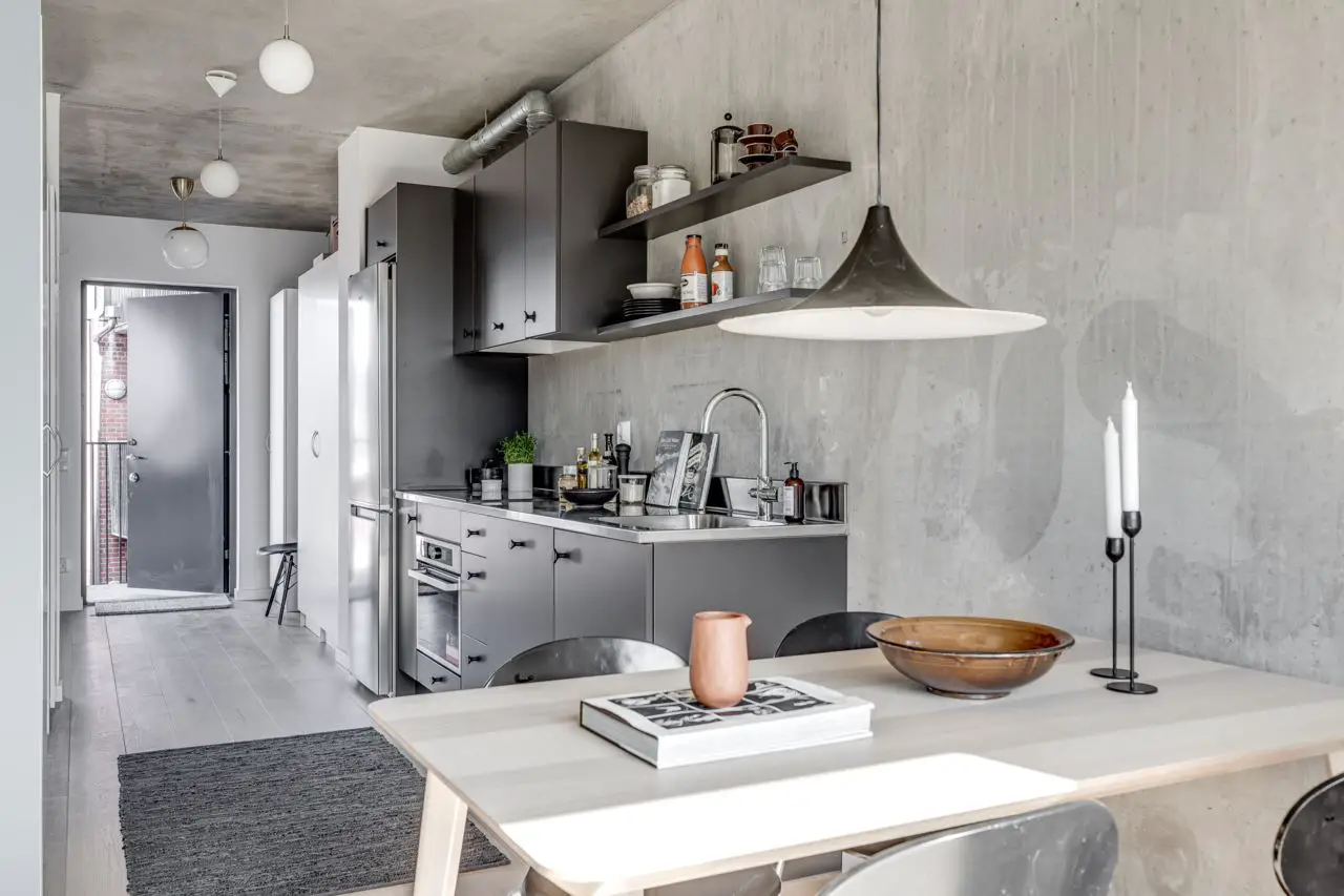 瑞典 40m2 灰混凝土时尚公寓 | 工业风与温馨家居的完美结合-16