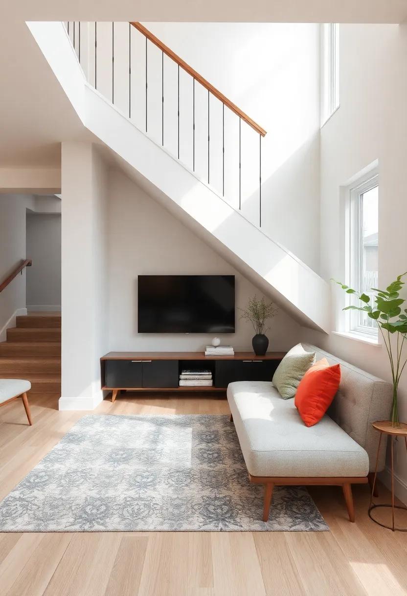 将楼梯下区域改造成带储物长凳的时尚客厅-17