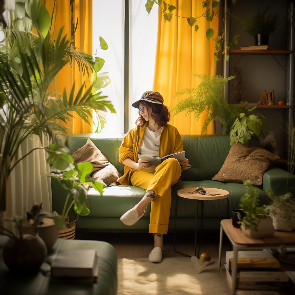 黄色沙发模特-7