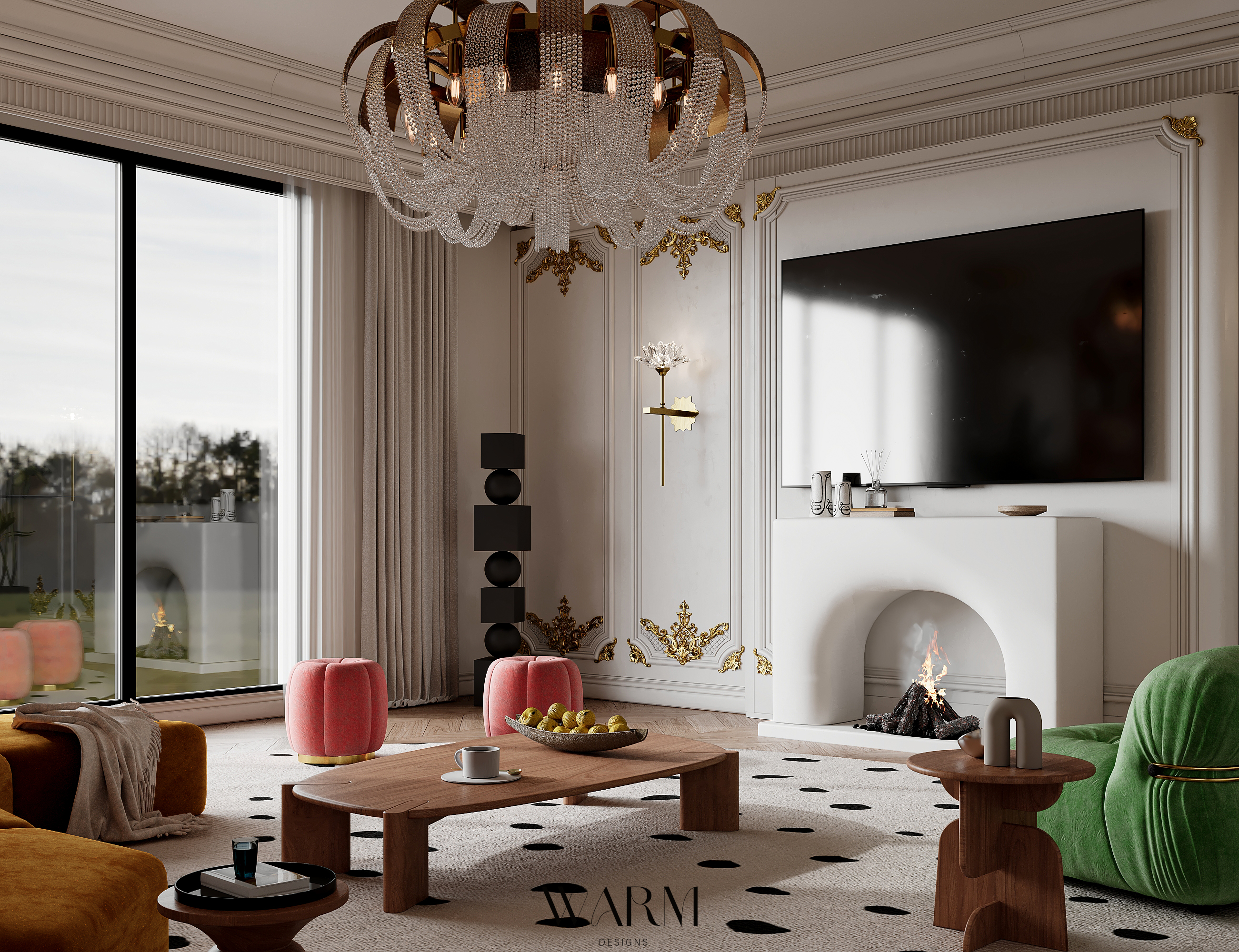 新古典客厅及厨房设计丨Omnia Mohamed-12