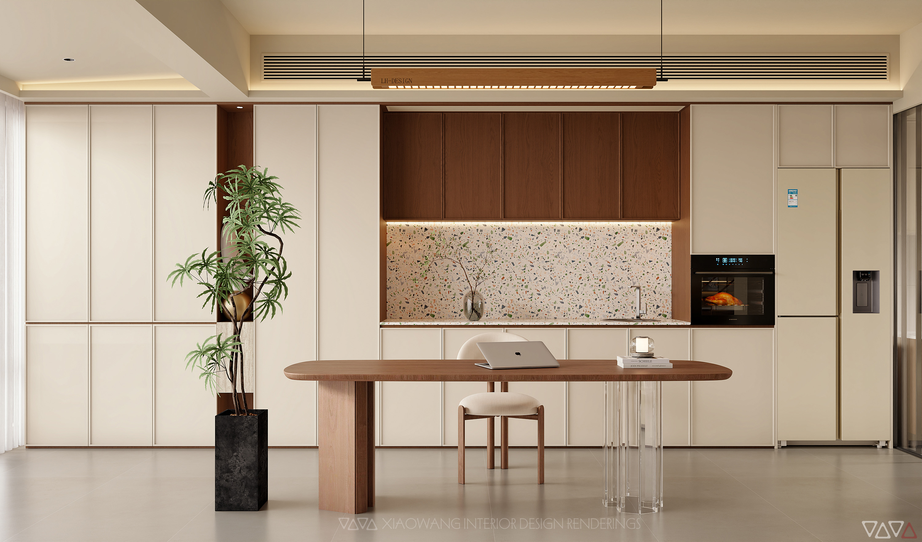 中古奶油风客餐厅效果图-3