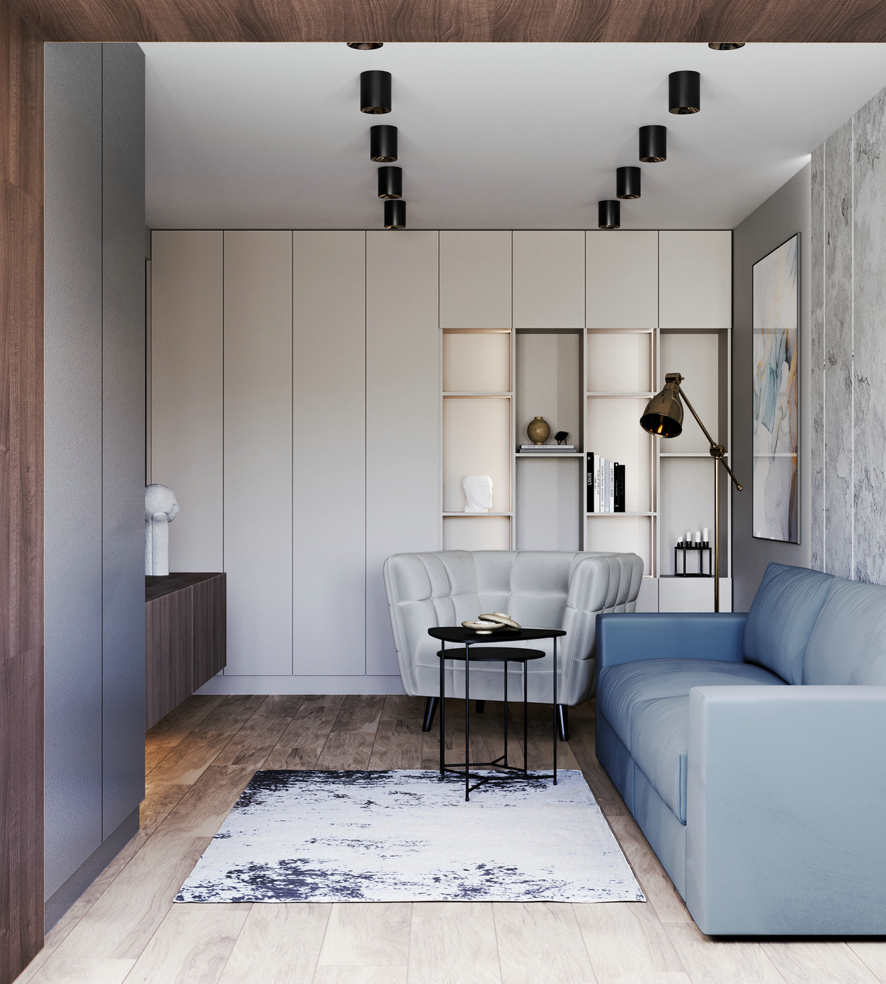 原木与蓝色打造的小空间公寓-6